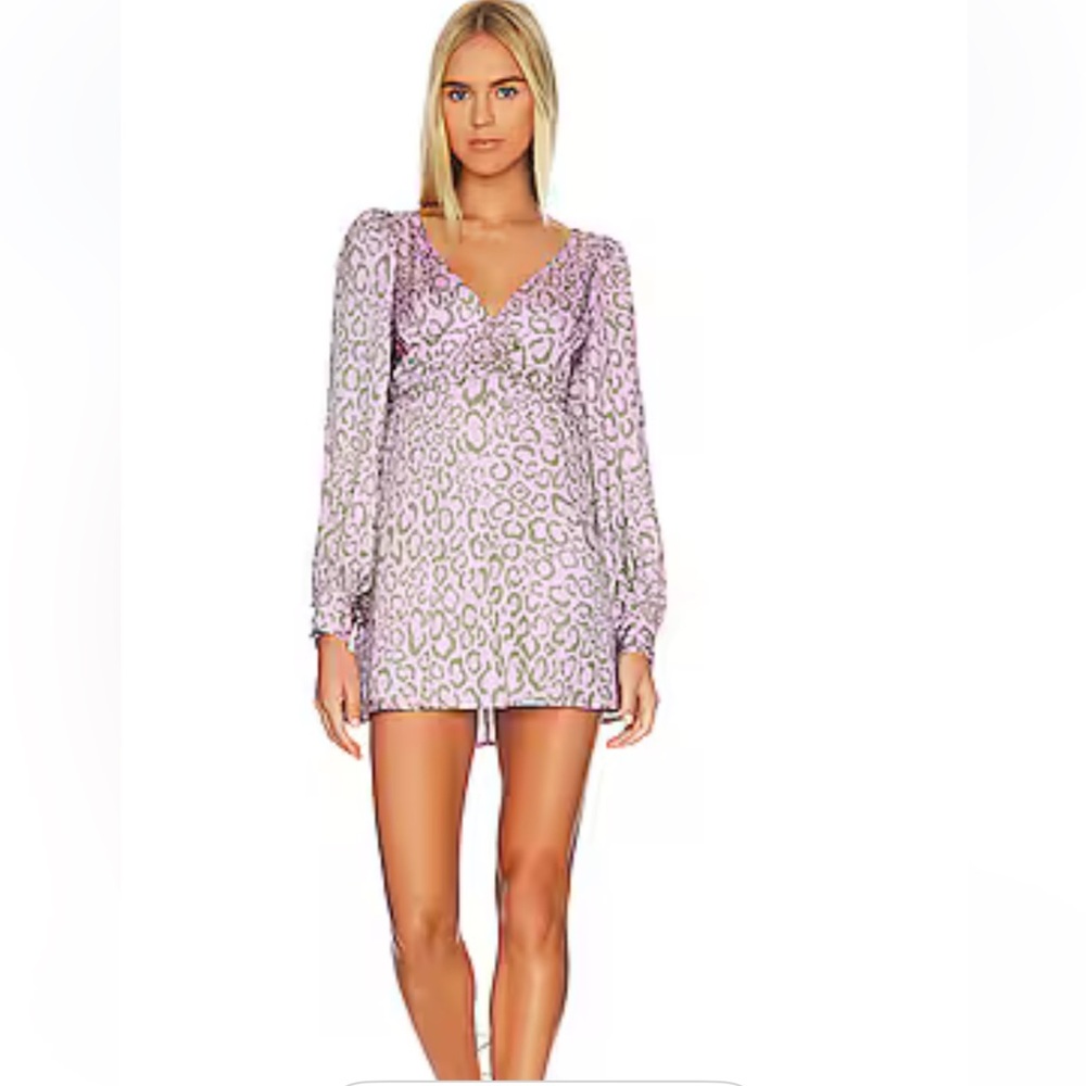 NWT For Love and Lemons June Mini Dress In Purple Animal Print. Size X-Small